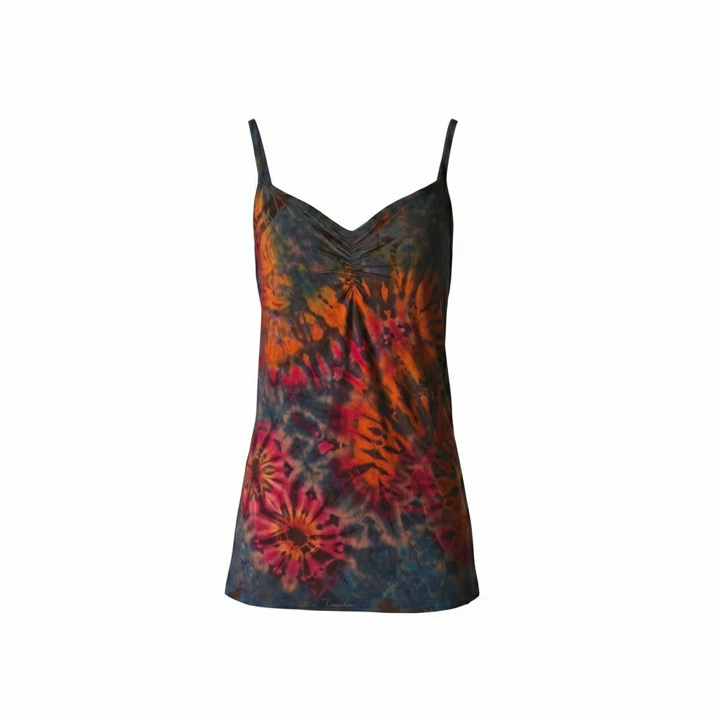 Tie Dye Cami Top – Sea Green / Teal Grey with Pink & Orange