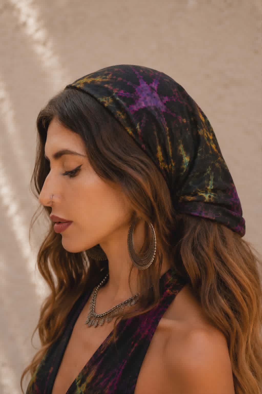 Tie Dye Bandana – Boho Elastic Festival Headscarf