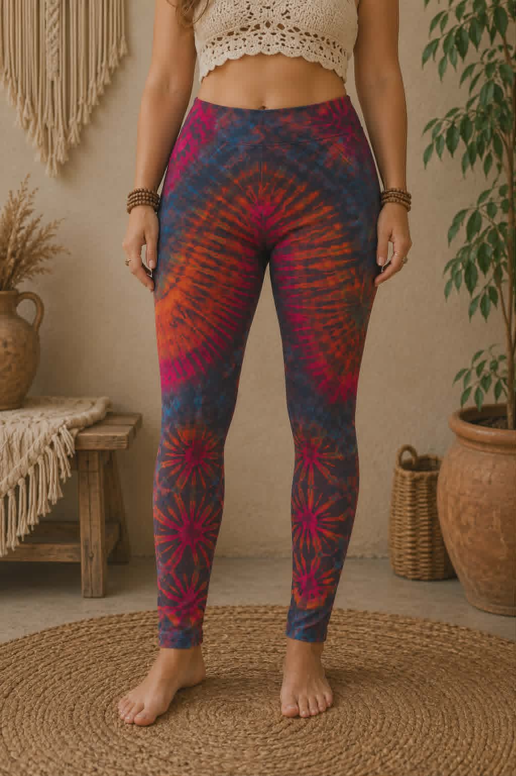 Tie Dye Leggings - Grey/Blue with Pink & Orange