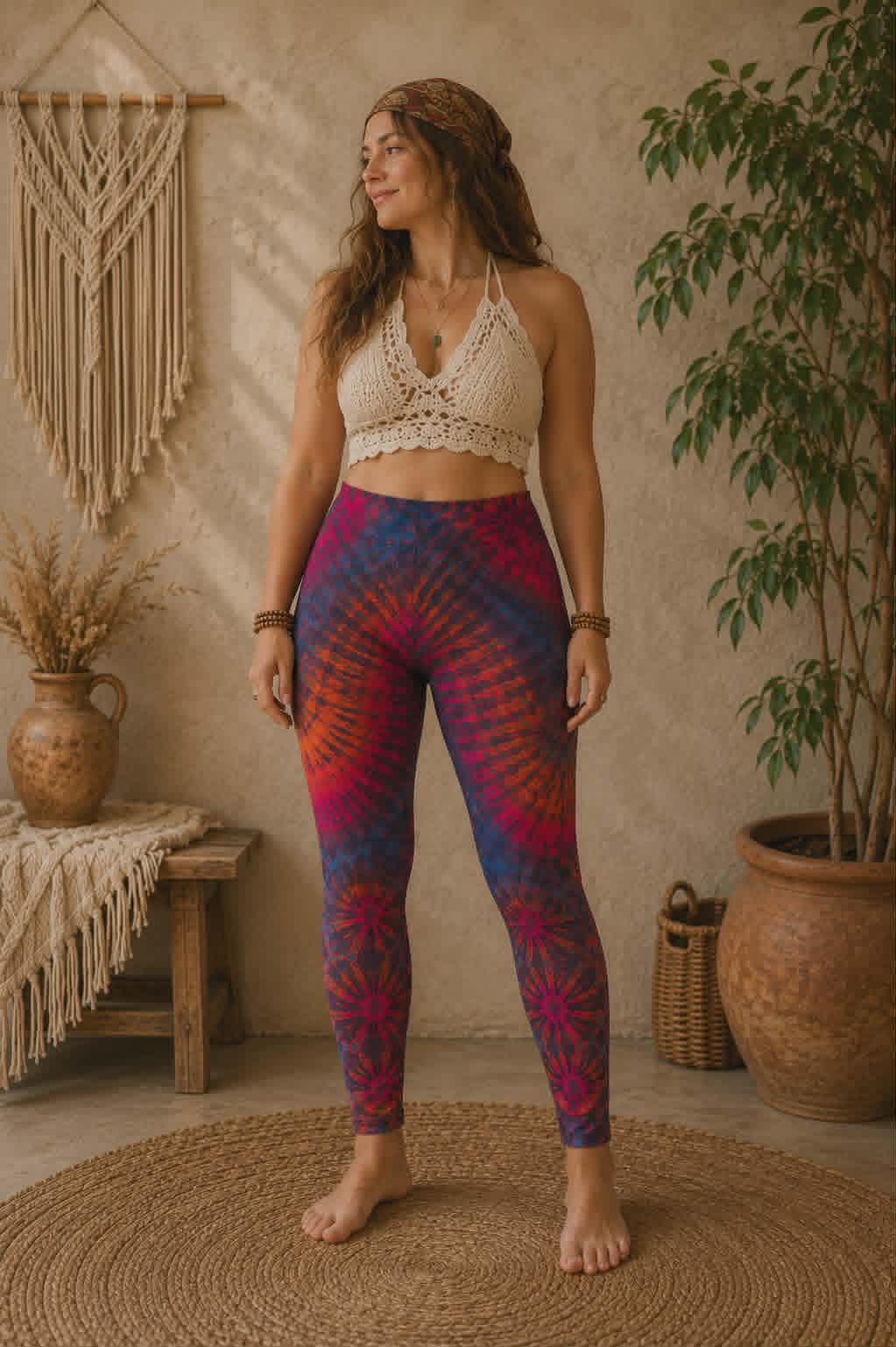 Tie Dye Leggings - Grey/Blue with Pink & Orange