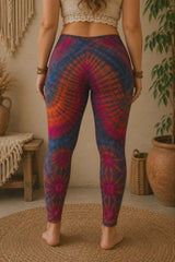 Tie Dye Leggings - Grey/Blue with Pink & Orange