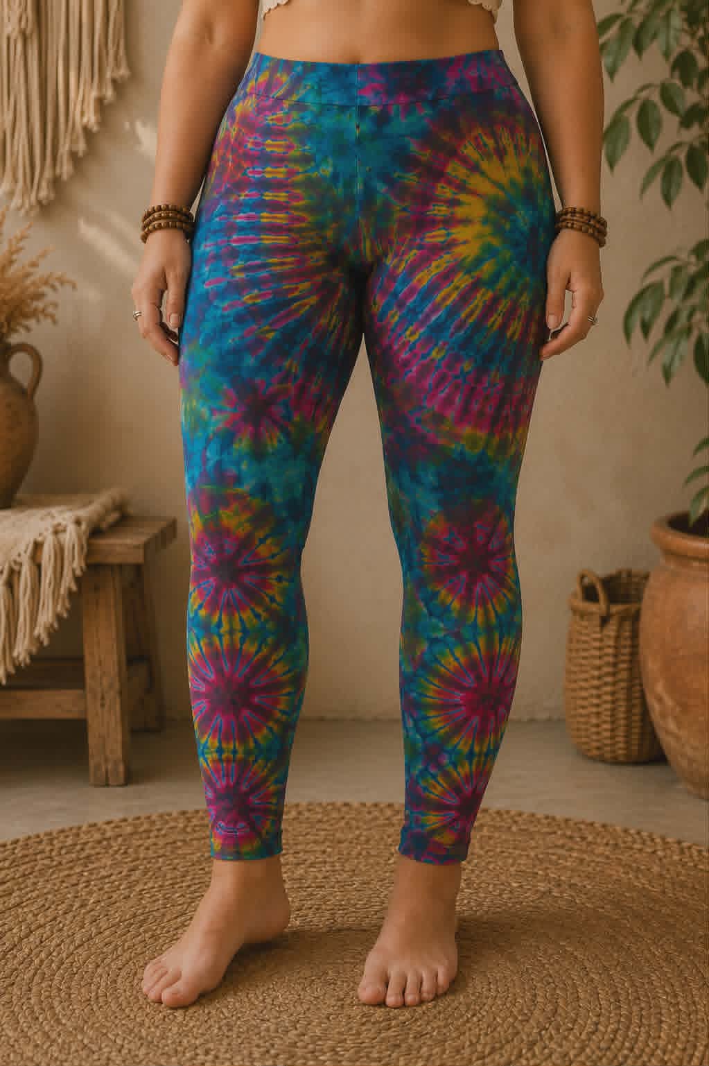Tie Dye Leggings - Turquoise, Pink, Yellow & Green