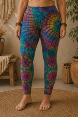 Tie Dye Leggings - Turquoise, Pink, Yellow & Green