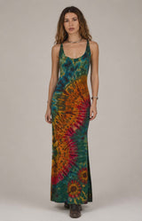 Tie Dye Maxi Dress with Split Hem & Lace-Up Back