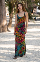 Tie Dye Maxi Dress with Split Hem & Lace-Up Back