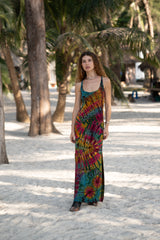 Tie Dye Maxi Dress with Split Hem & Lace-Up Back