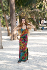 Tie Dye Maxi Dress with Split Hem & Lace-Up Back