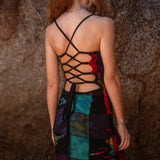 Patchwork Tie Dye Maxi Dress – Boho Festival Dress with Lace-Up Back
