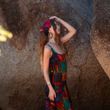Patchwork Tie Dye Maxi Dress – Boho Festival Dress with Lace-Up Back