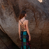 Patchwork Tie Dye Maxi Dress – Boho Festival Dress with Lace-Up Back