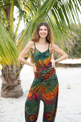 Tie Dye Cami Top – Sea Green / Teal Grey with Pink & Orange