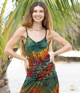 Tie Dye Cami Top – Sea Green / Teal Grey with Pink & Orange