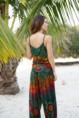 Tie Dye Cami Top – Sea Green / Teal Grey with Pink & Orange