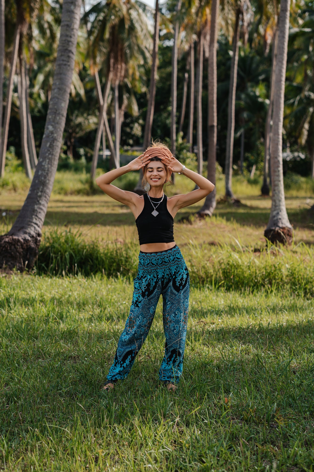 High Crotch Harem Pants - Paisley - Turquoise & Black