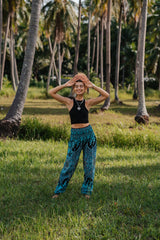 High Crotch Harem Pants - Paisley - Turquoise & Black