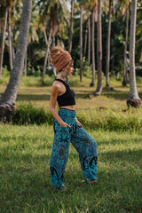 High Crotch Harem Pants - Paisley - Turquoise & Black