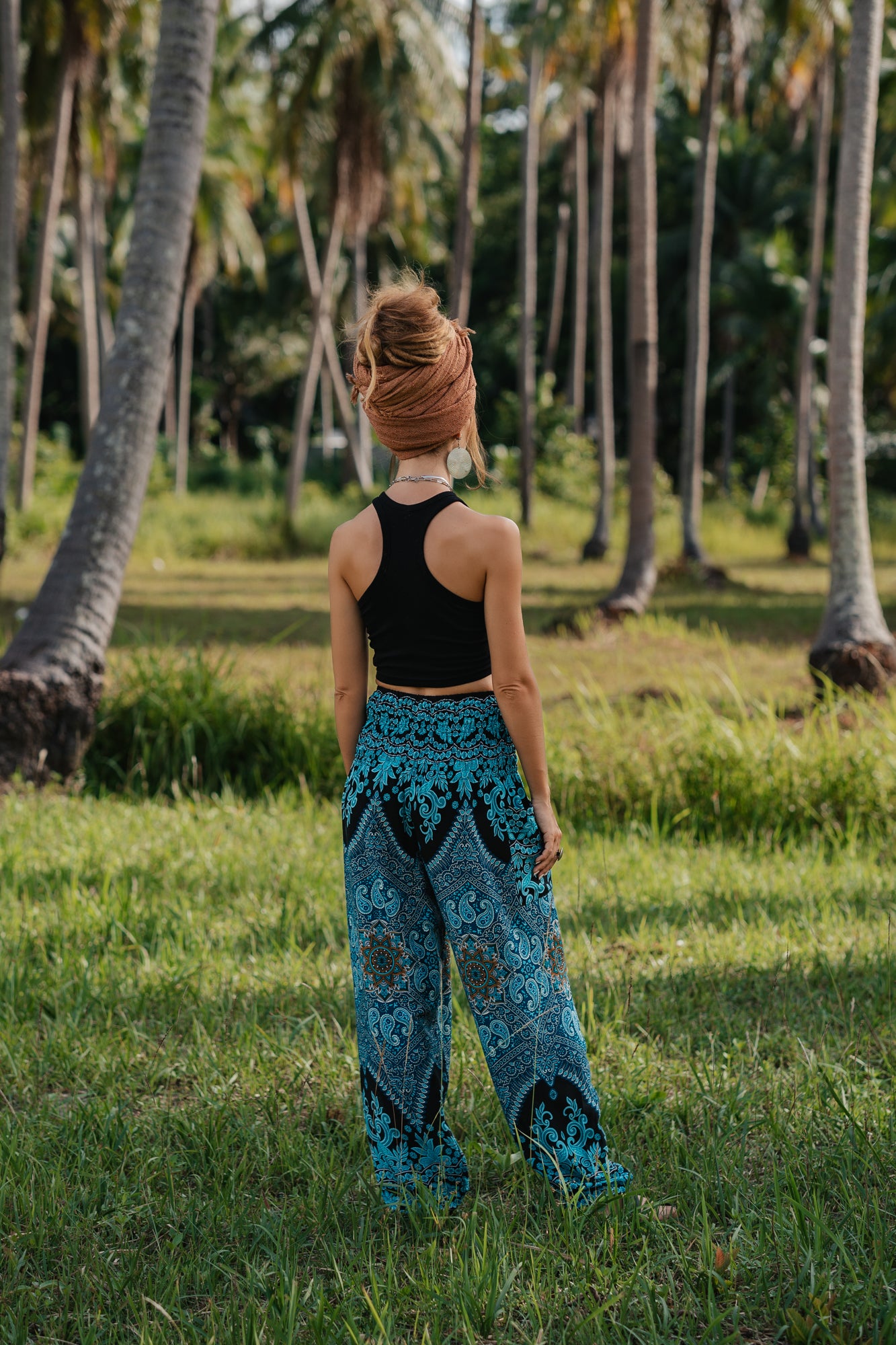 High Crotch Harem Pants - Paisley - Turquoise & Black
