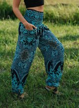 High Crotch Harem Pants - Paisley - Turquoise & Black