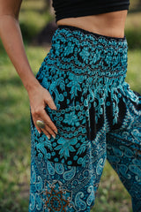 High Crotch Harem Pants - Paisley - Turquoise & Black