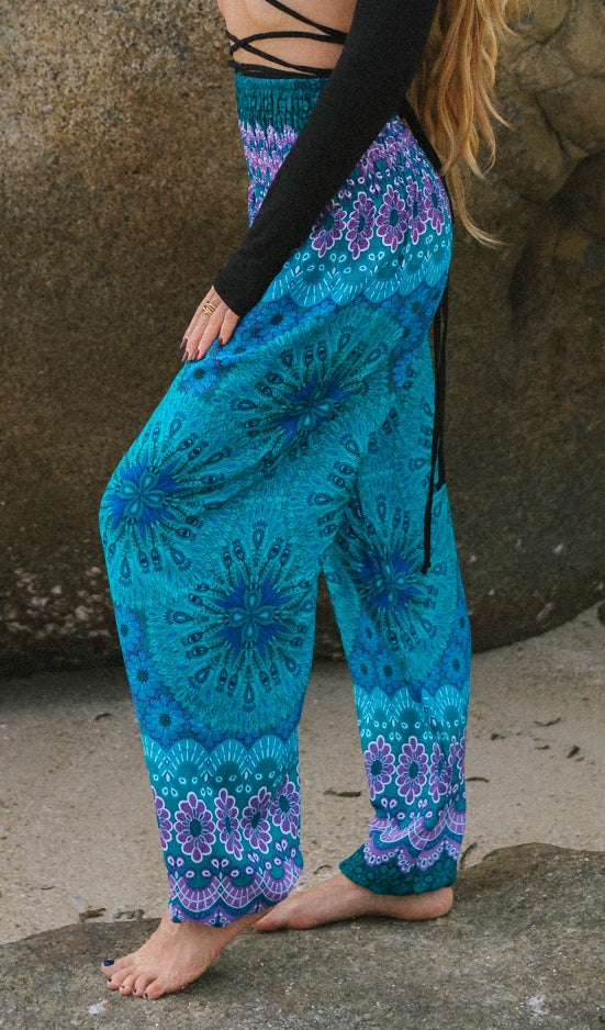 High Crotch Harem Pants - Peacock Feather Mandala - Various Colours