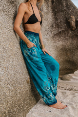 High Crotch Harem Pants - Flower Mandala - Blue