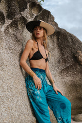 High Crotch Harem Pants - Flower Mandala - Blue