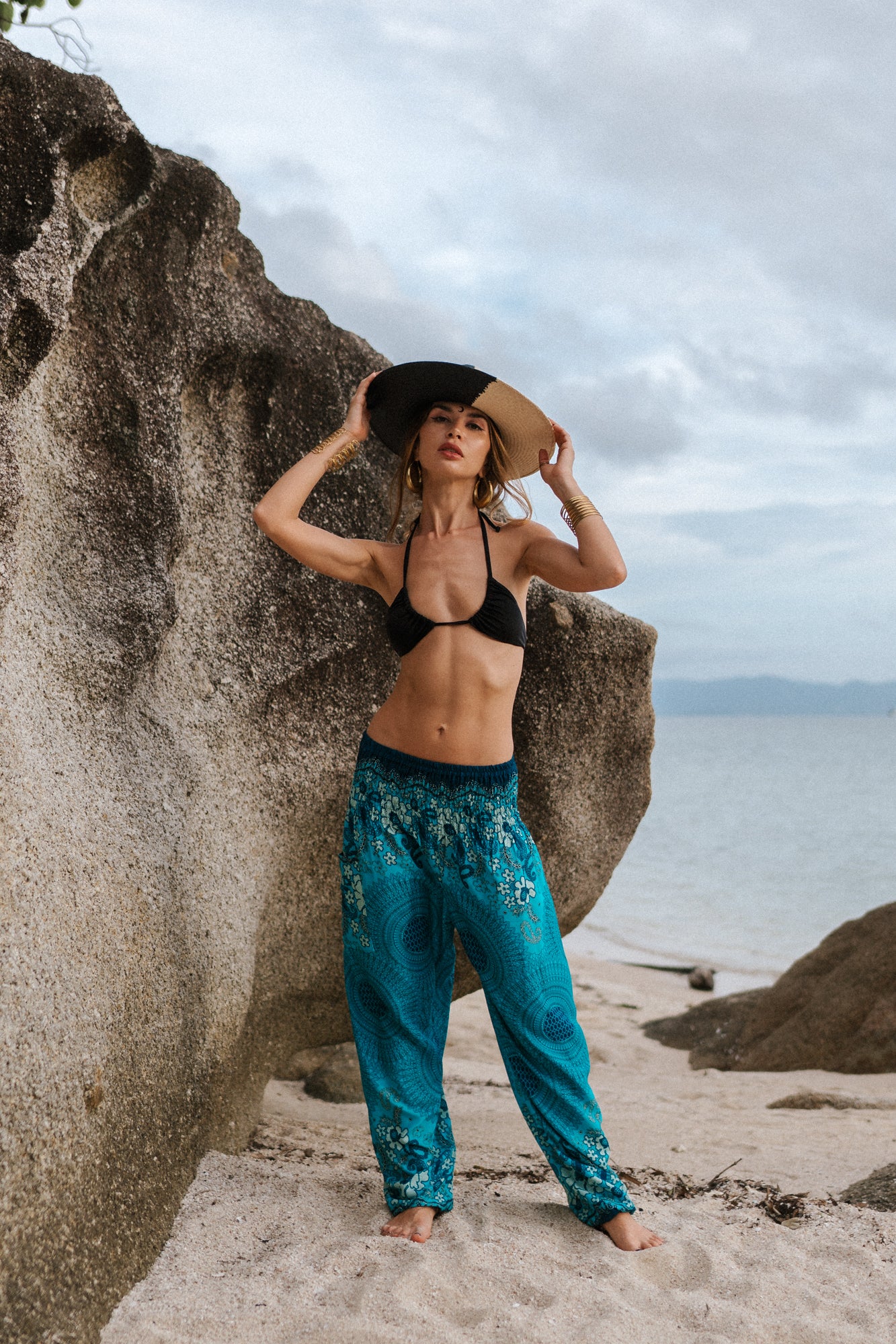 High Crotch Harem Pants - Flower Mandala - Blue