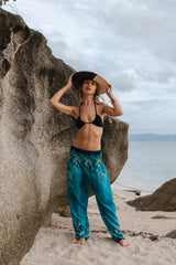 High Crotch Harem Pants - Flower Mandala - Blue