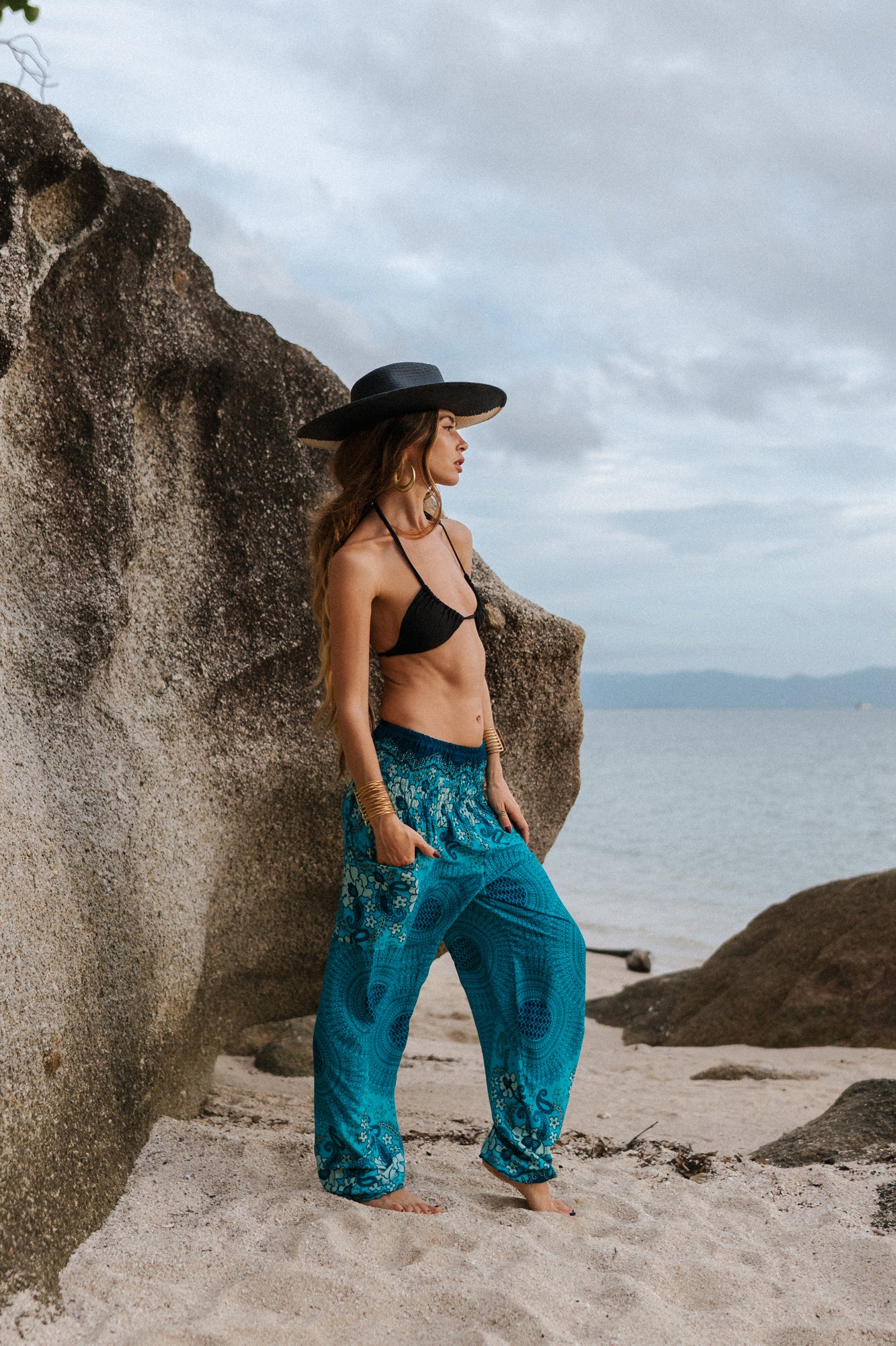 High Crotch Harem Pants - Flower Mandala - Blue