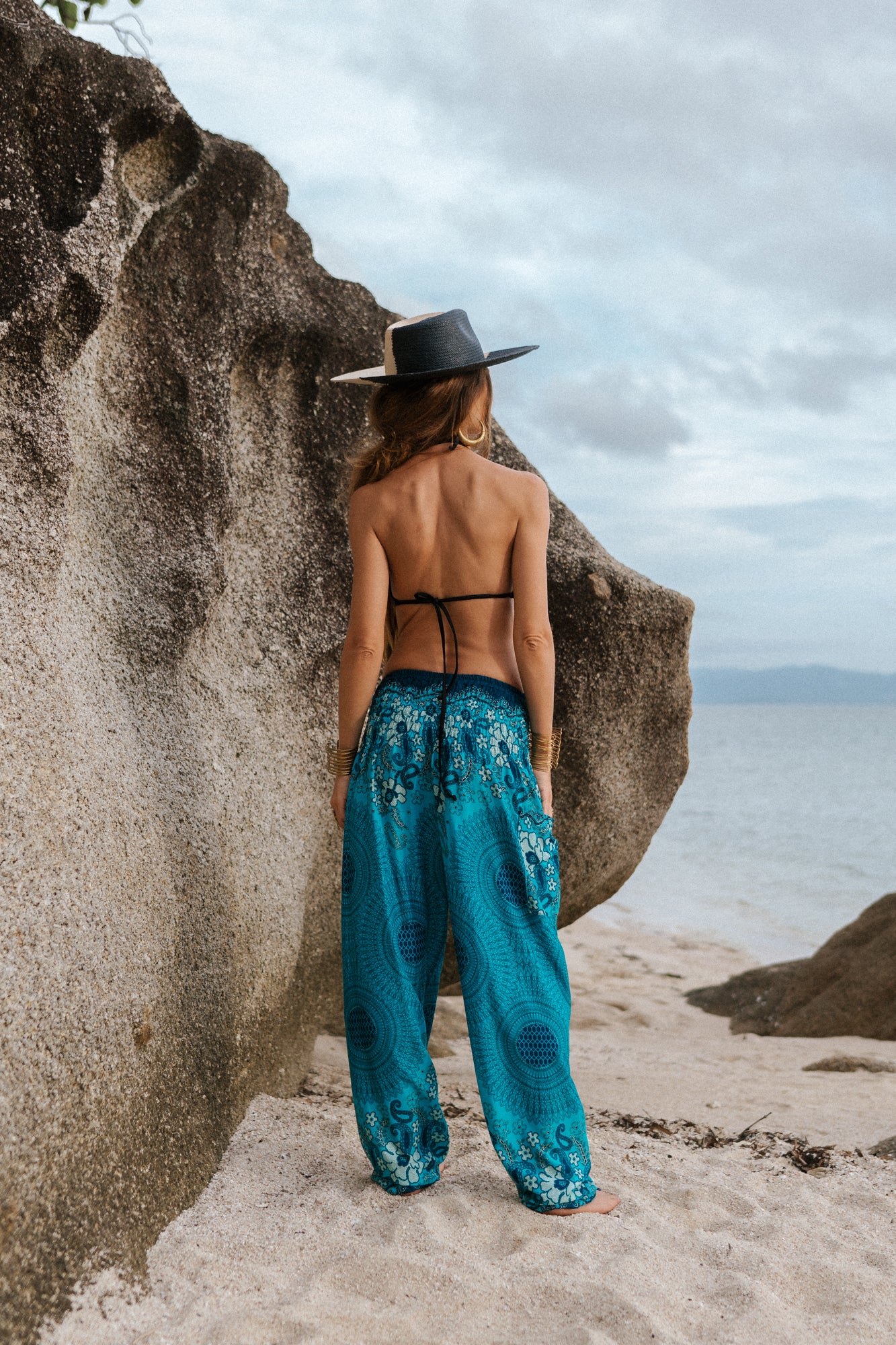 High Crotch Harem Pants - Flower Mandala - Blue