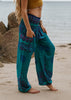 High Crotch Harem Pants - Pink Flower Mandala - Turquoise