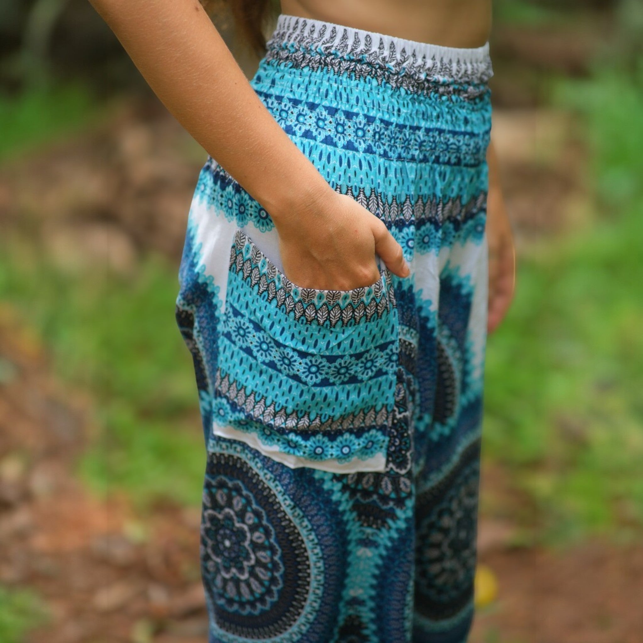 White Mandala High Cut Harem Pants - Turquoise