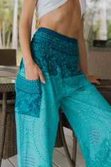 High Crotch Harem Pants - Cute Mandala - Turquoise