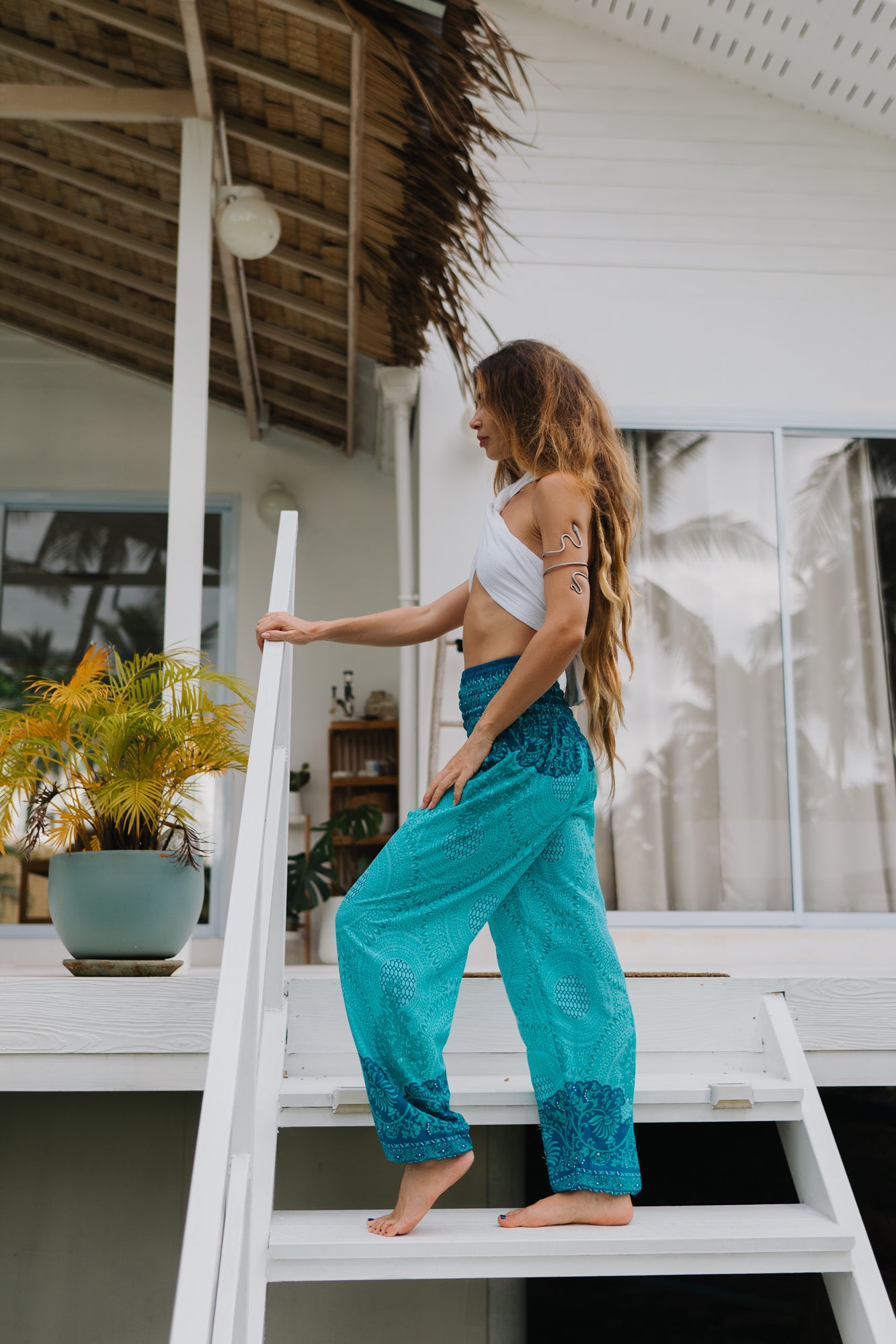 High Crotch Harem Pants - Cute Mandala - Turquoise