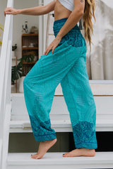 High Crotch Harem Pants - Cute Mandala - Turquoise