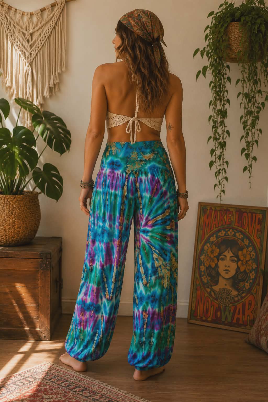 Tie Dye Baggy Trousers - Turquoise & Pink