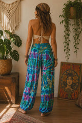 Tie Dye Baggy Trousers - Turquoise & Pink