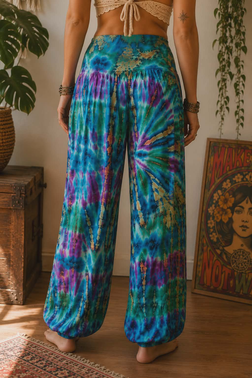 Tie Dye Baggy Trousers - Turquoise & Pink