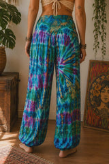 Tie Dye Baggy Trousers - Turquoise & Pink