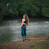 Elephant Print Warm Harem Blanket Pants with Pockets - Turquoise