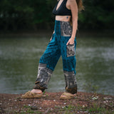 Elephant Print Warm Harem Blanket Pants with Pockets - Turquoise