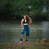 Elephant Print Warm Harem Blanket Pants with Pockets - Turquoise