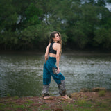 Elephant Print Warm Harem Blanket Pants with Pockets - Turquoise