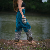Elephant Print Warm Harem Blanket Pants with Pockets - Turquoise