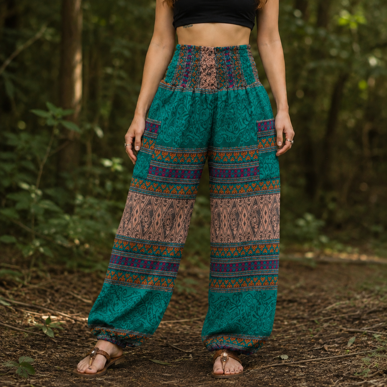 Warm Blanket Trousers - Love Hearts - Turquoise/Beige