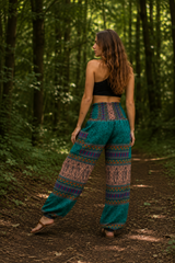 Warm Blanket Trousers - Love Hearts - Turquoise/Beige