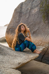 Warm High Crotch Harem Pants - Cashmilon Striped - Blue/Teal