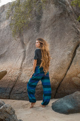 Warm High Crotch Harem Pants - Cashmilon Striped - Blue/Teal
