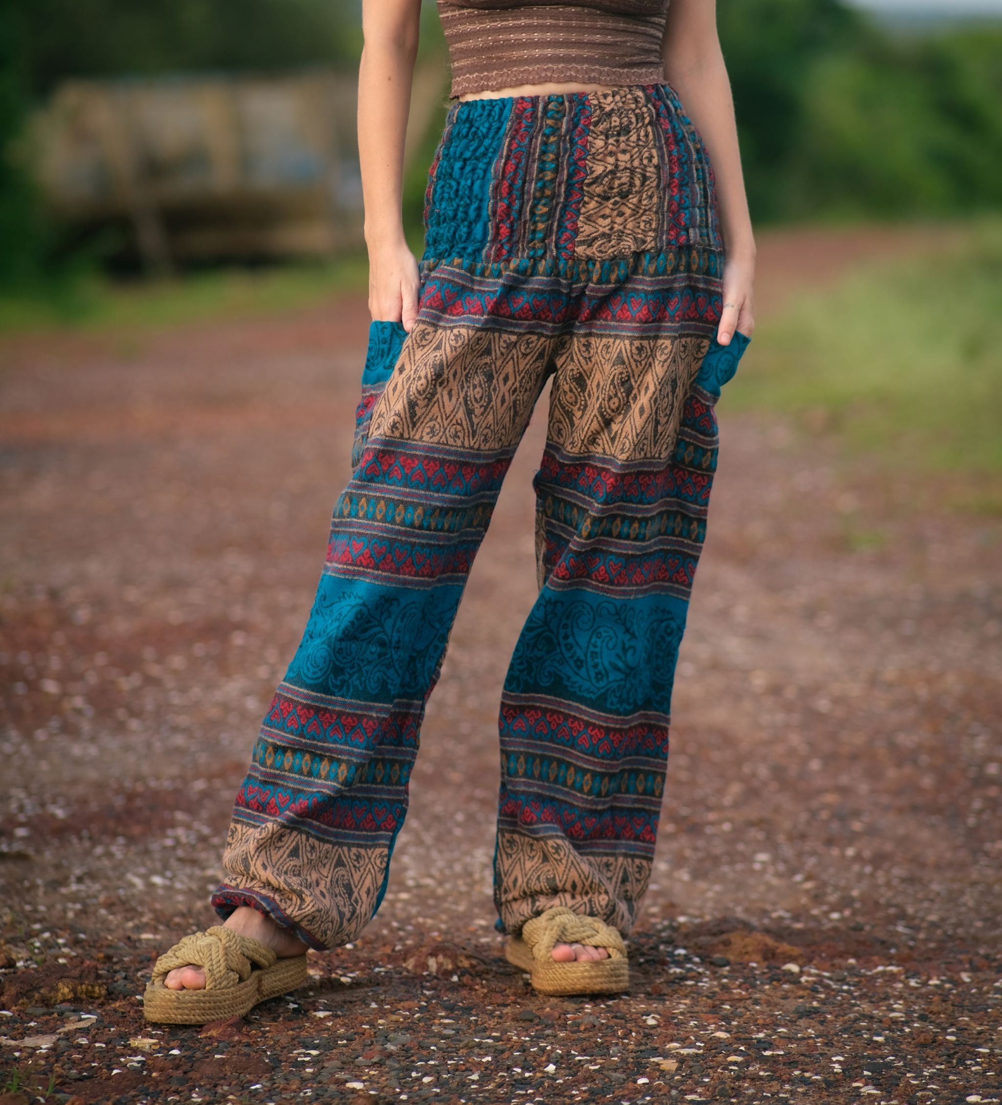 Warm Blanket Trousers Love Hearts Turquoise Beige