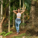 White Peacock Feather High Cut Harem Pants – Turquoise